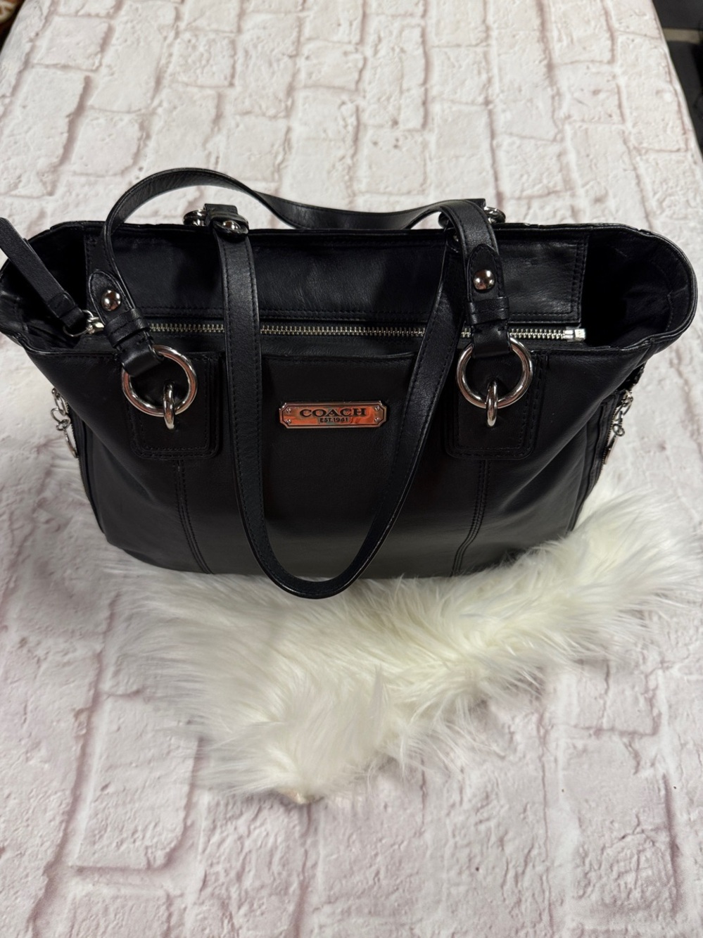 Coach Black Leather Double-Handle Tote - Coach